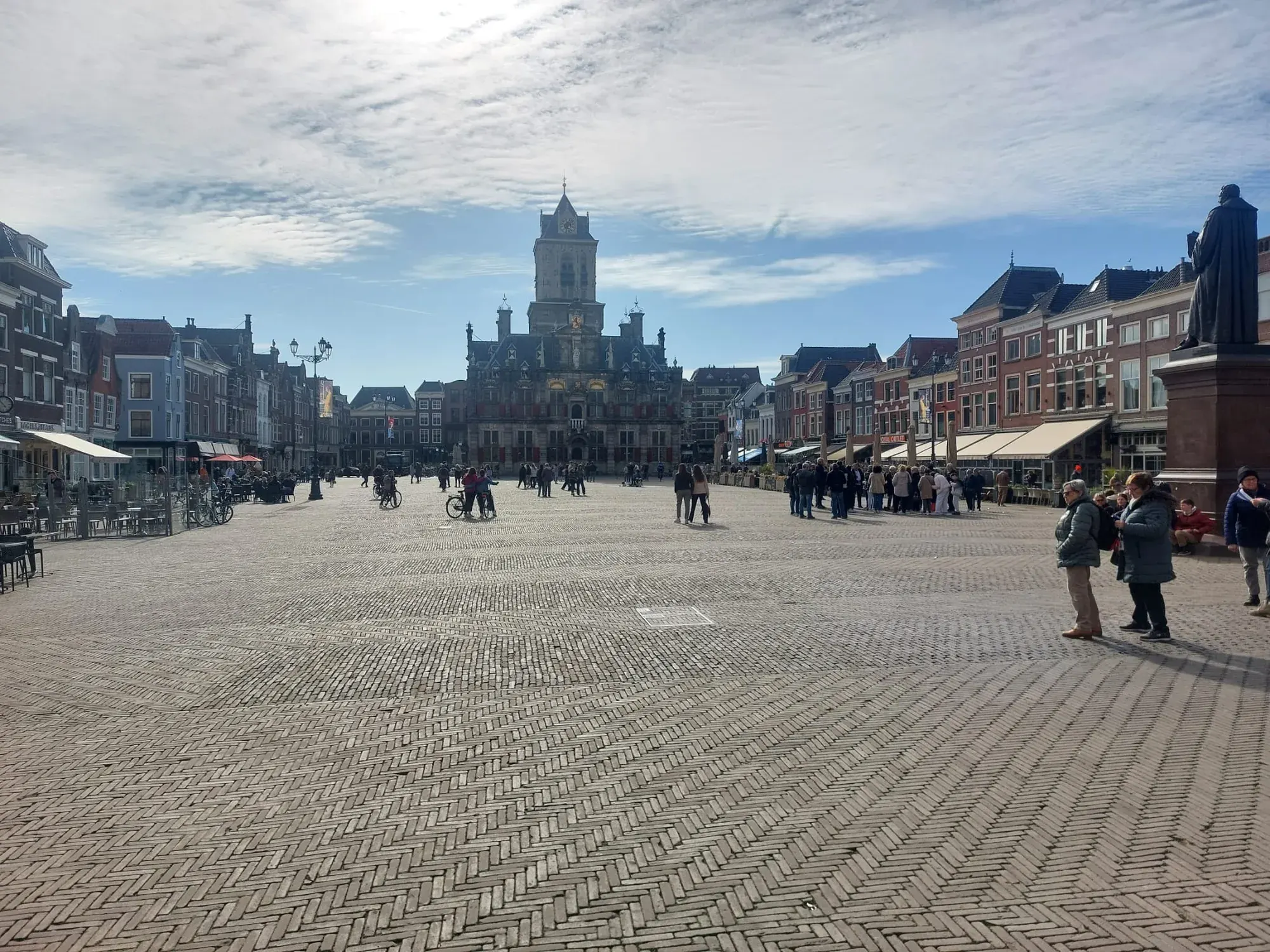 The Markt in Delft with the Stadhuis facade, the largest market square in the Netherlands