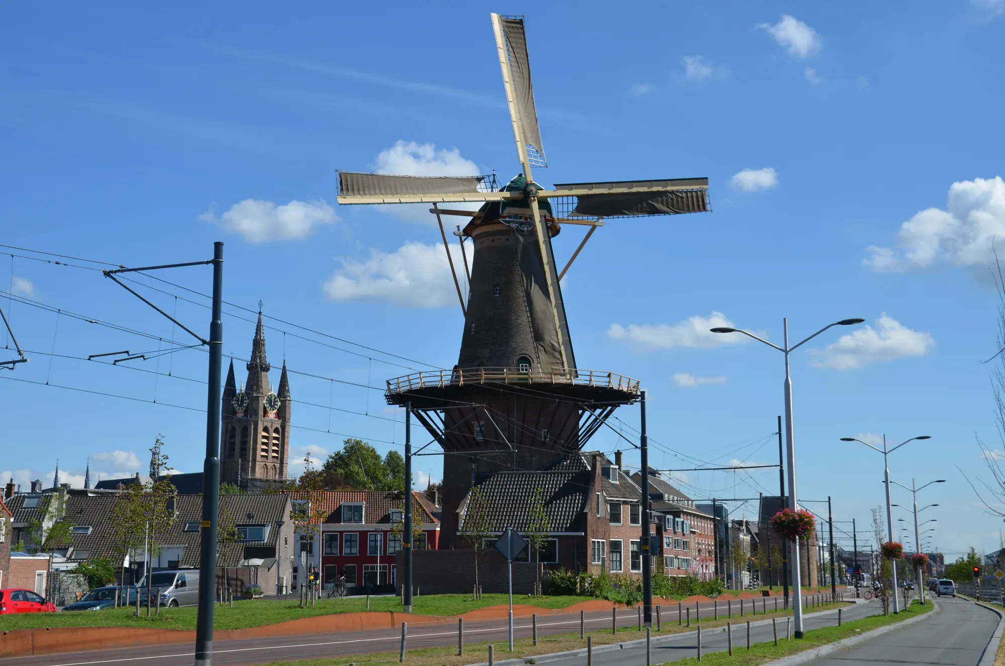 Windmill De Roos in Delft on a sunny day