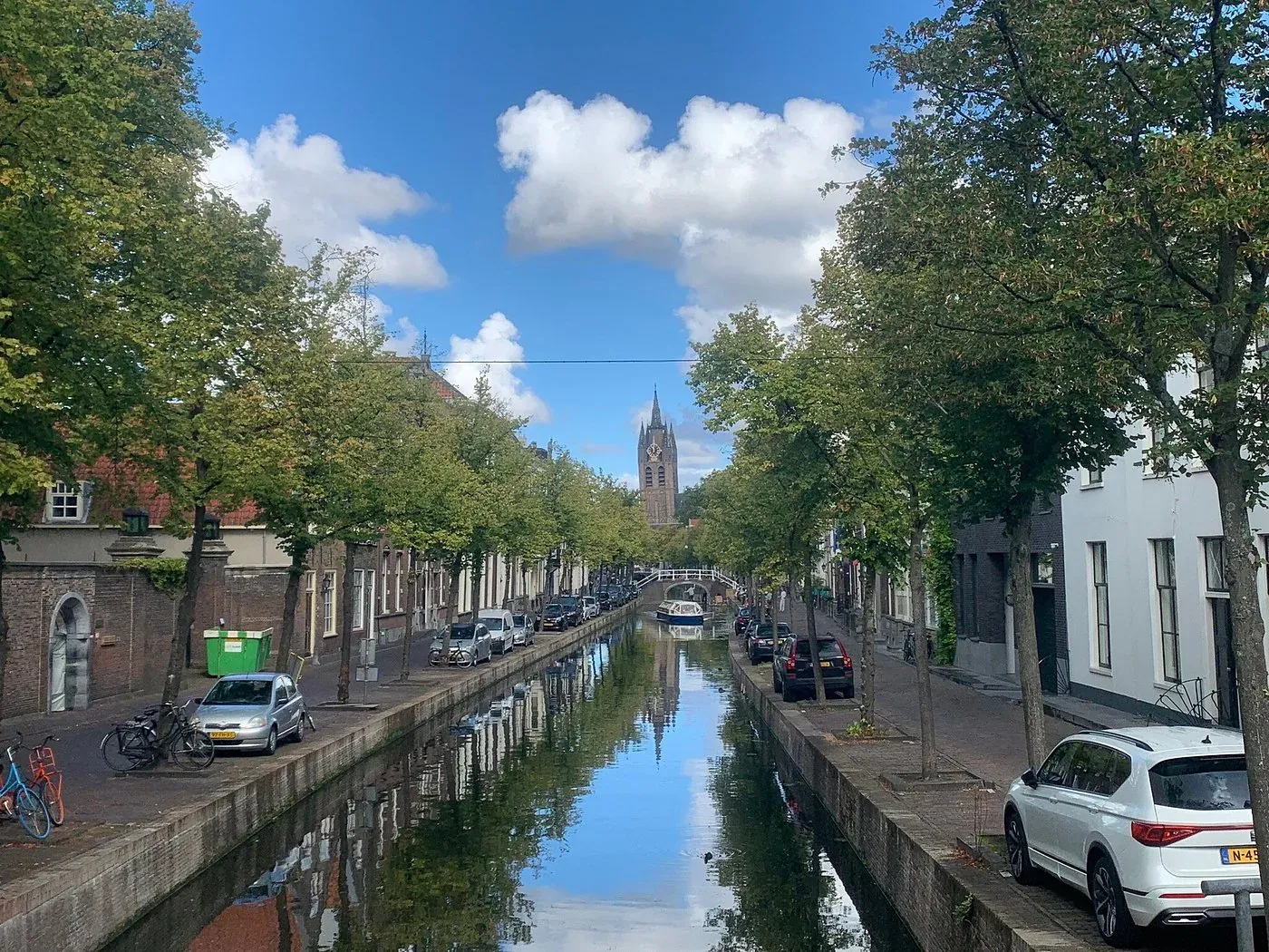 The Oude Delft canal with the tower of the Oude Kerk, Vermeer's burial church